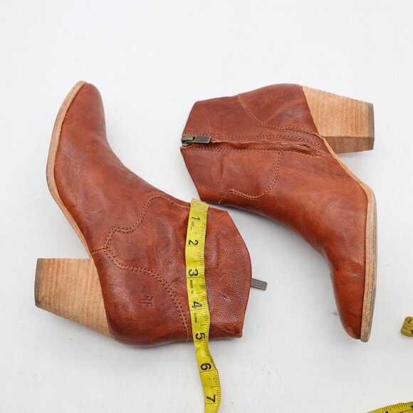 FRYE Reina Ankle Bootie Women's 6 M Cognac Leather Western Cowboy Pointed Toe - Picture 8 of 10
